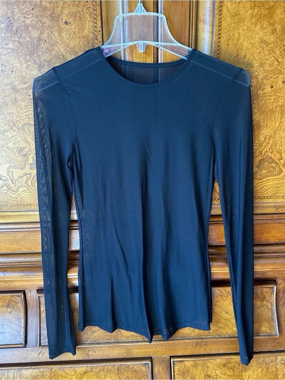 Black Sheer Mesh Long Sleeve Top Size Small Layering Top